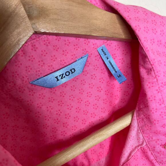Izod 100% Cotton Pink Ruffle Button Up Medium - Picture 2 of 11